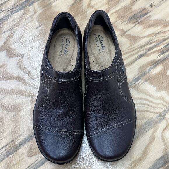 Clarks Cora Poppy Womens Loafers Brown Leather Casual Slip On Flat Shoes Size 8M - Picture 4 of 11